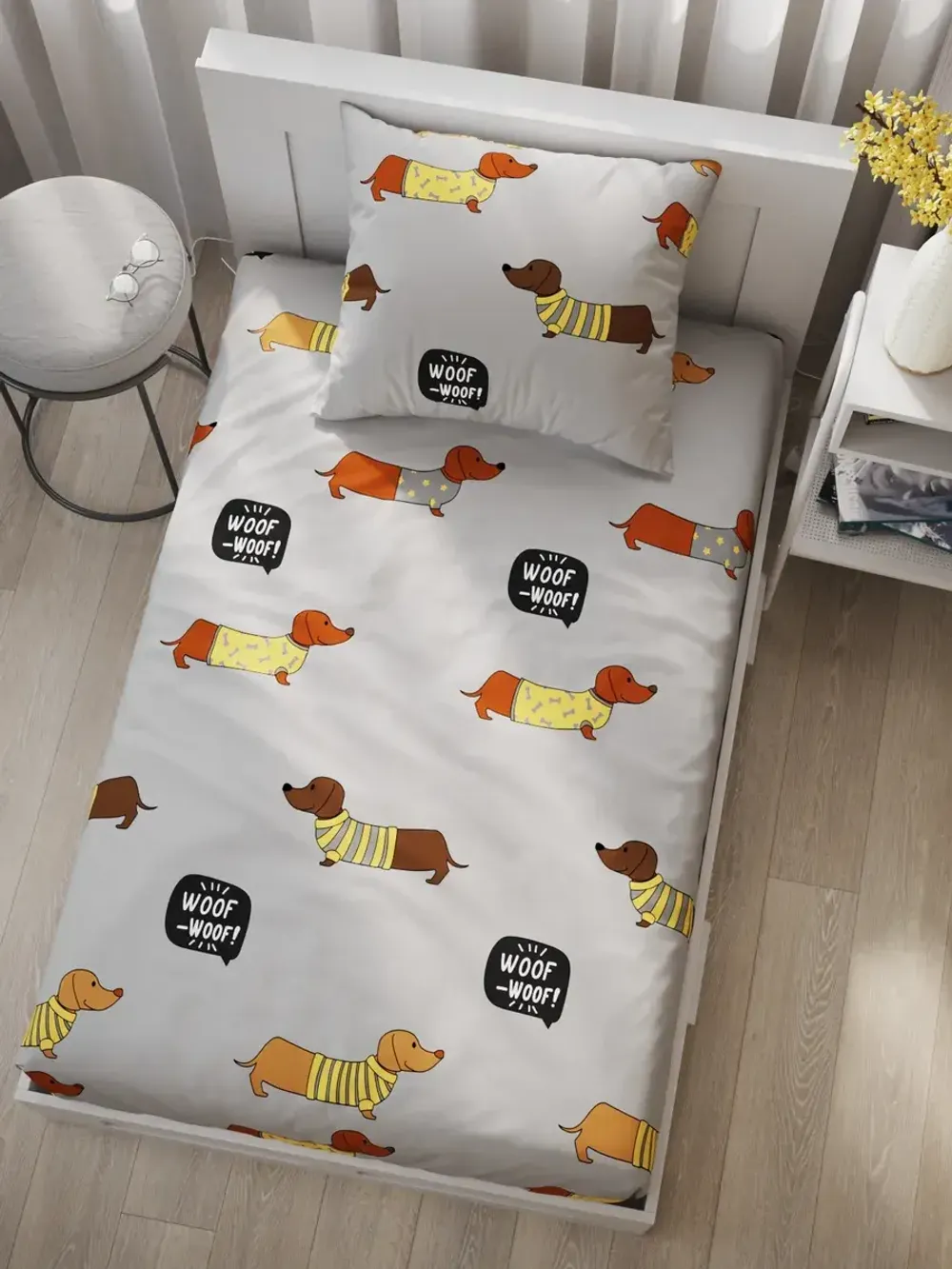 Постельное белье поплин Сказка "Таксик" 1,5-сп Наволочка 50х70 см 1 шт Простынь 150x215 смПододеяльник 145x215 см