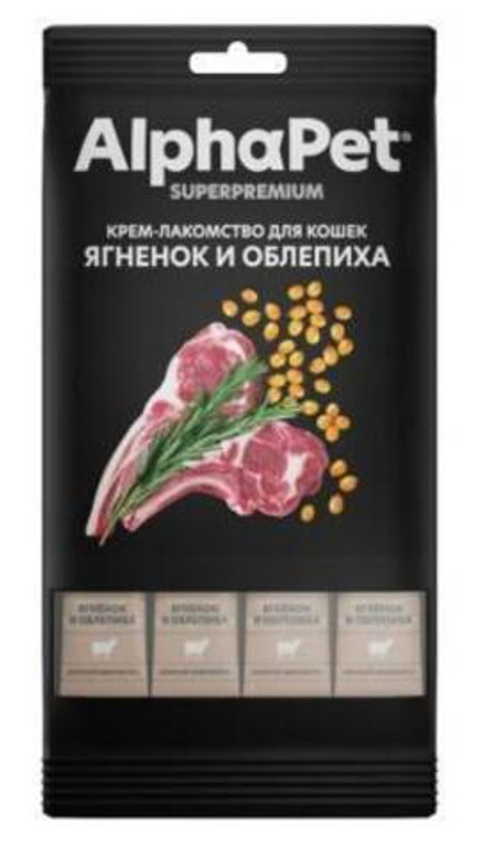 AlphaPet Superpremium 0,048кг крем-лакомство ягненок облепиха для кошек