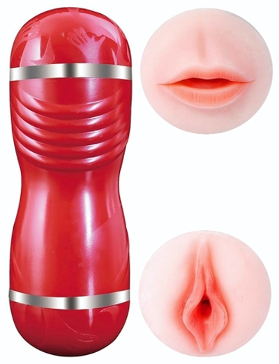 Двусторонний мастурбатор в колбе Cleo - вагина и ротик (Цвет: телесный)