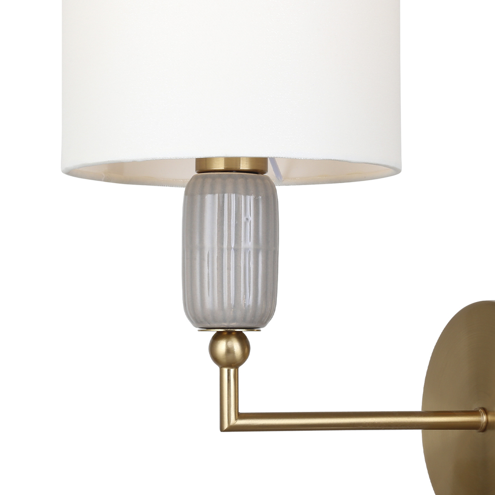 Настенный светильник 1x40Вт Е14, металл/ткань/керамика, бронза, белый плафон,  дымчатый декоративный элемент