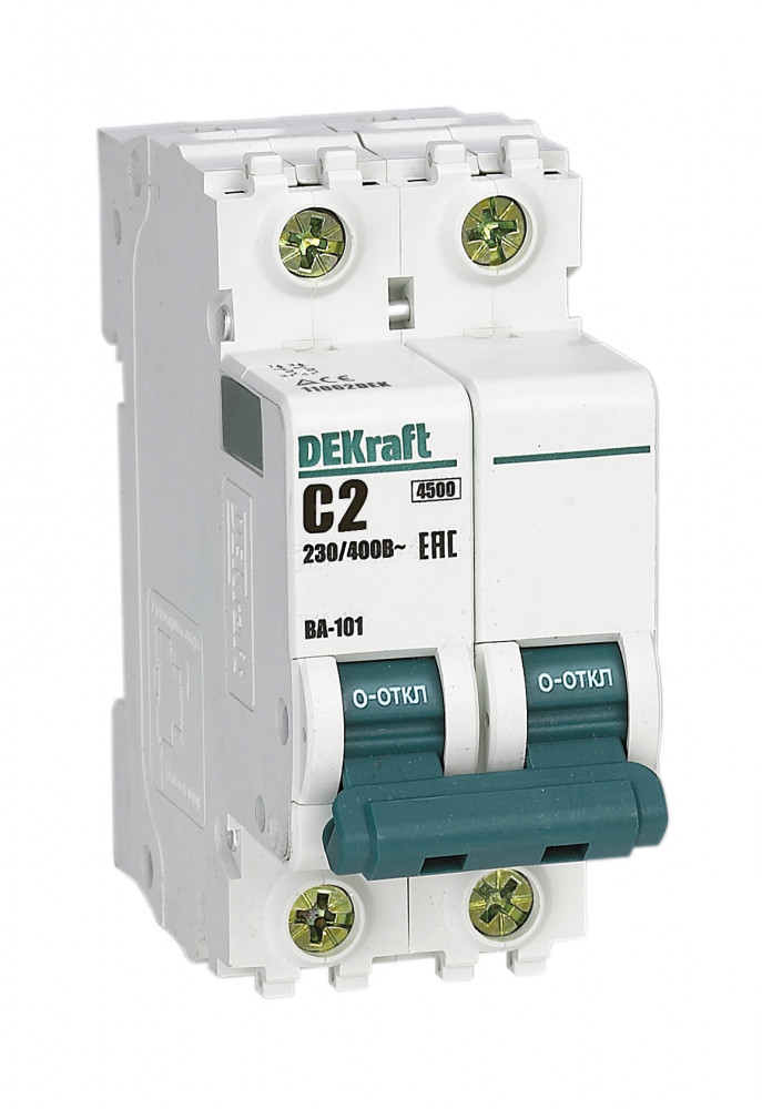 Автоматический выключатель DEKraft 2-полюсный ВА-101 C 2А 2Р 4,5кА (автомат), 11062DEK