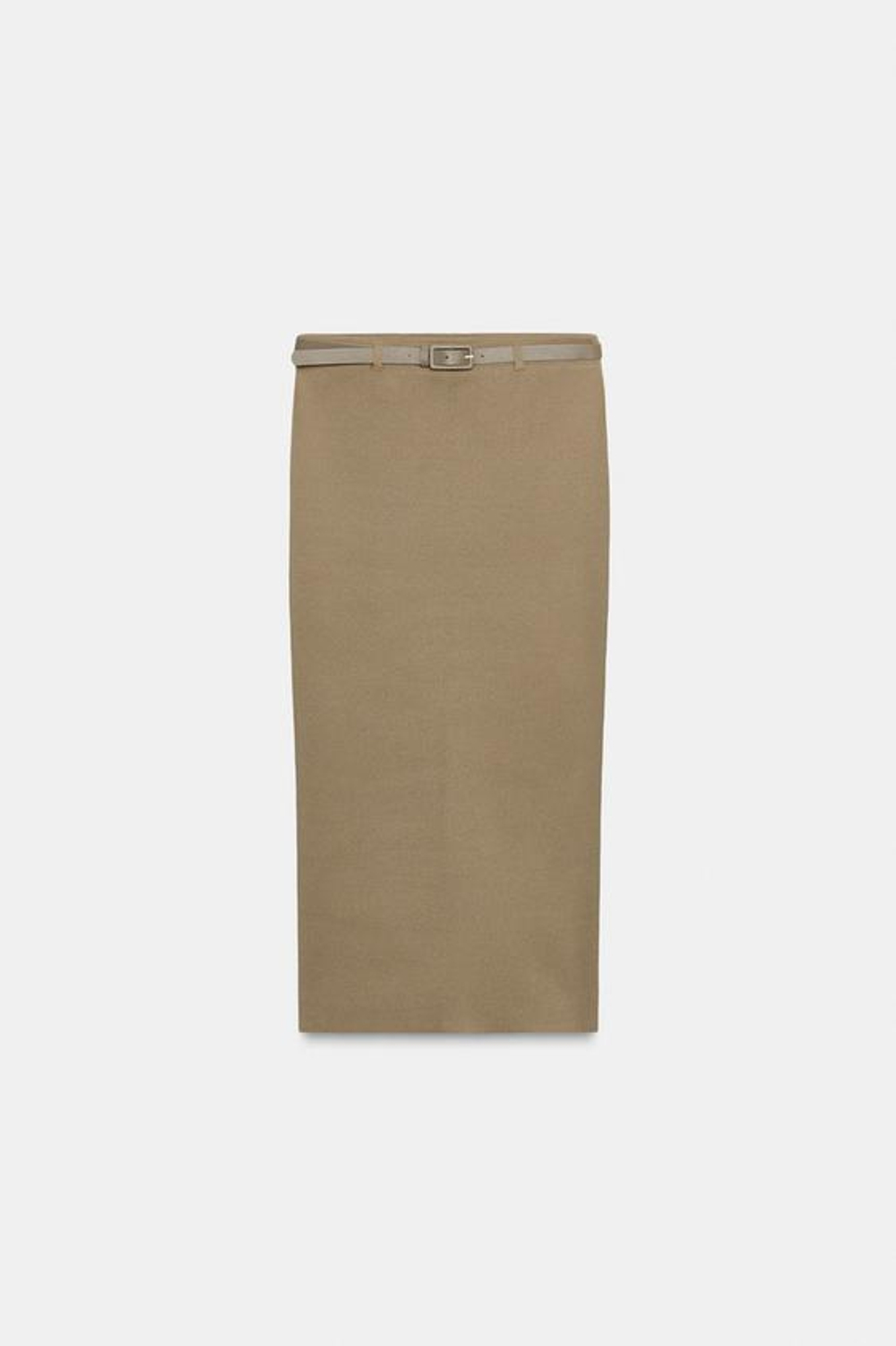 ZARA ТРИКОТАЖНАЯ ЮБКА С РЕМНЕМ, СВЕТЛЫЙ ХАКИ