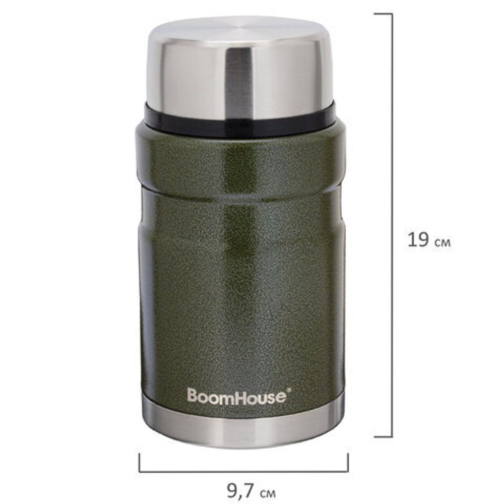 Термос 0,7 л для еды/напитков с широким горлом, BOOMHOUSE (БУМХАУС) RIBBED, нержавеющая сталь SUS304, оливковый, 700321