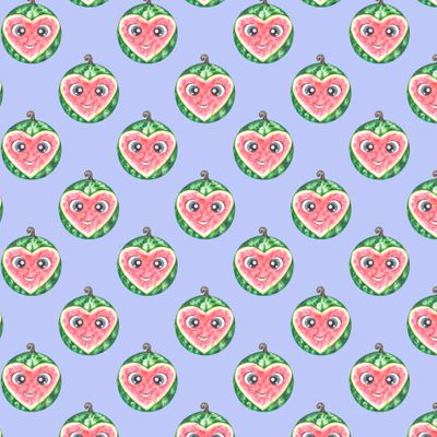 Pattern with watermelon, peas with a heart.