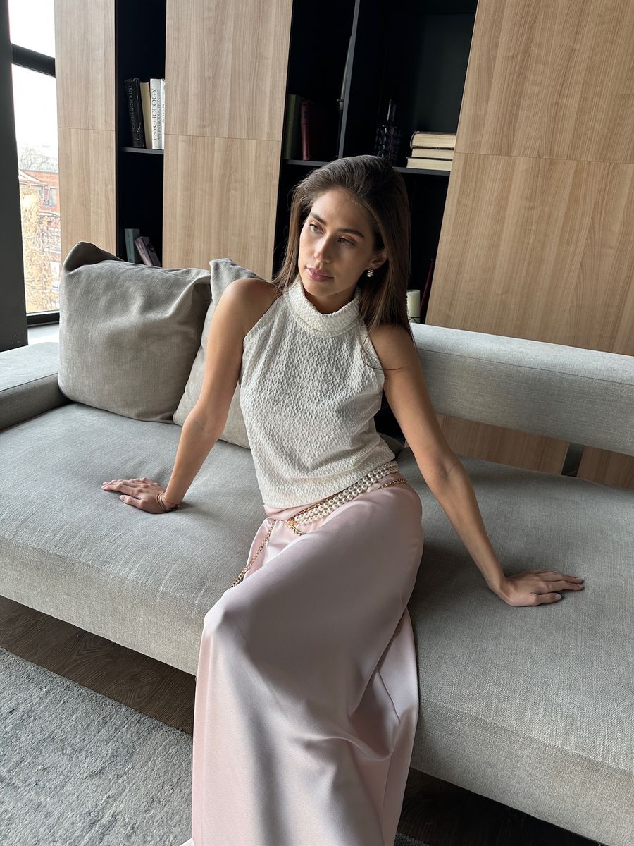 Юбка из шелка косого кроя макси пудровая