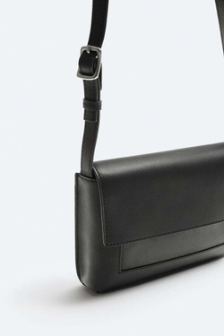 ZARA КОЖАНАЯ МИНИ-СУМКА ЧЕРЕЗ ПЛЕЧО С КЛАПАНОМ, ЧЕРНЫЙ
