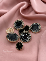 Пуговицы золотые с черной эмалью и ажурным краем