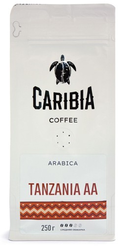 Кофе CARIBIA жареный в зернах Arabica Tanzania, 250г