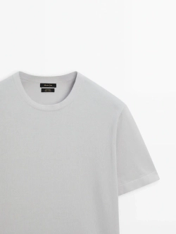 Massimo Dutti Футболка из 100% хлопка, жемчужно-серый
