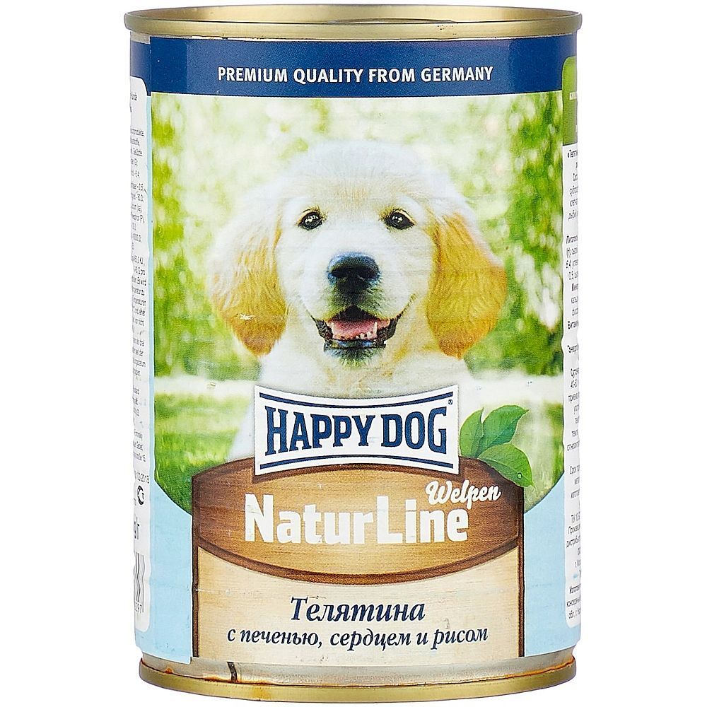 Happy Dog Natur Line Телятина с  печенью, сердцем и рисом, для щенков (НФКЗ)- 0,41 кг