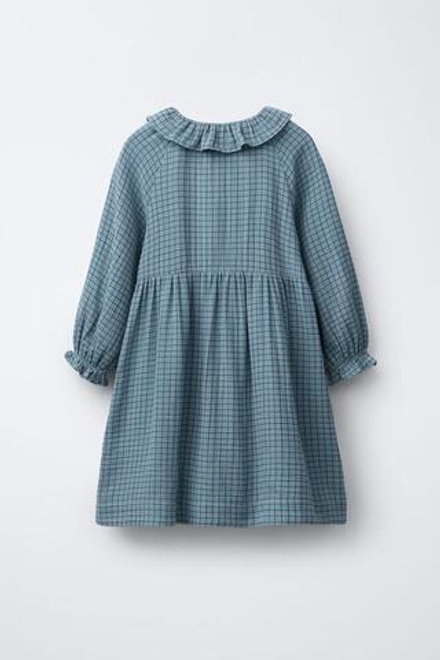 ZARA Х BENSIMON ® ПЛАТЬЕ В КЛЕТКУ С ДЛИННЫМИ РУКАМИ, СВЕТЛО-ГОЛУБОЙ