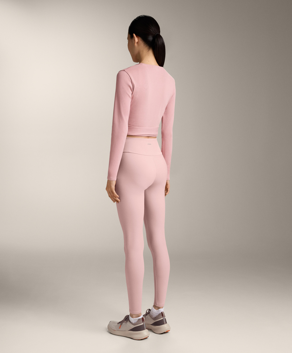 Oysho Футболка с длинными рукавами на запахе в рубчик, розовый