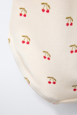 ZARA КУПАЛЬНИК В РУБЧИК С ВИШНЯМИ, ЭКРЮ