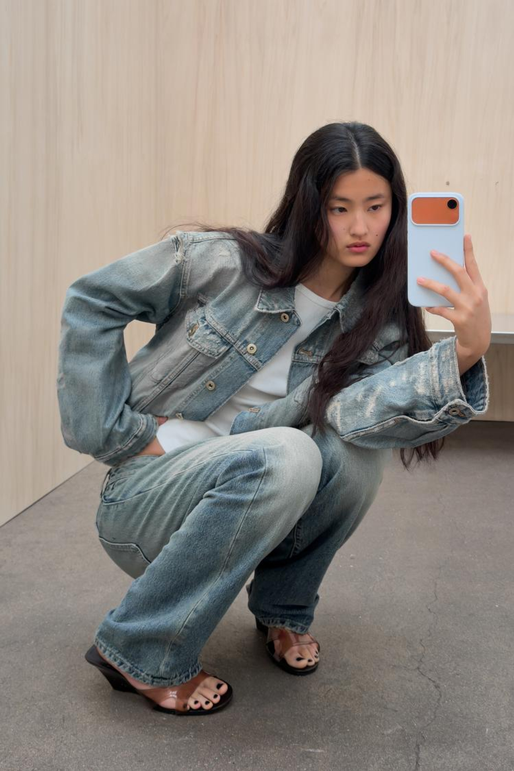 ZARA УКОРОЧЕННАЯ ДЖИНСОВАЯ КУРТКА TRF, СИНИЙ