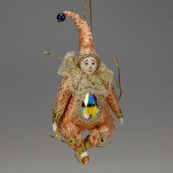 Ёлочная игрушка Гном-Самоцвет парчовый