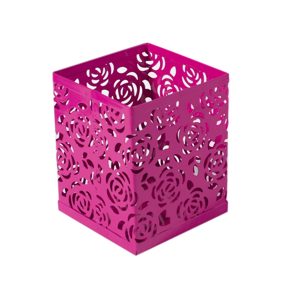 Подставка-стакан для канцтоваров Alingar, металлическая, квадратная, узор "Розы", ассорти