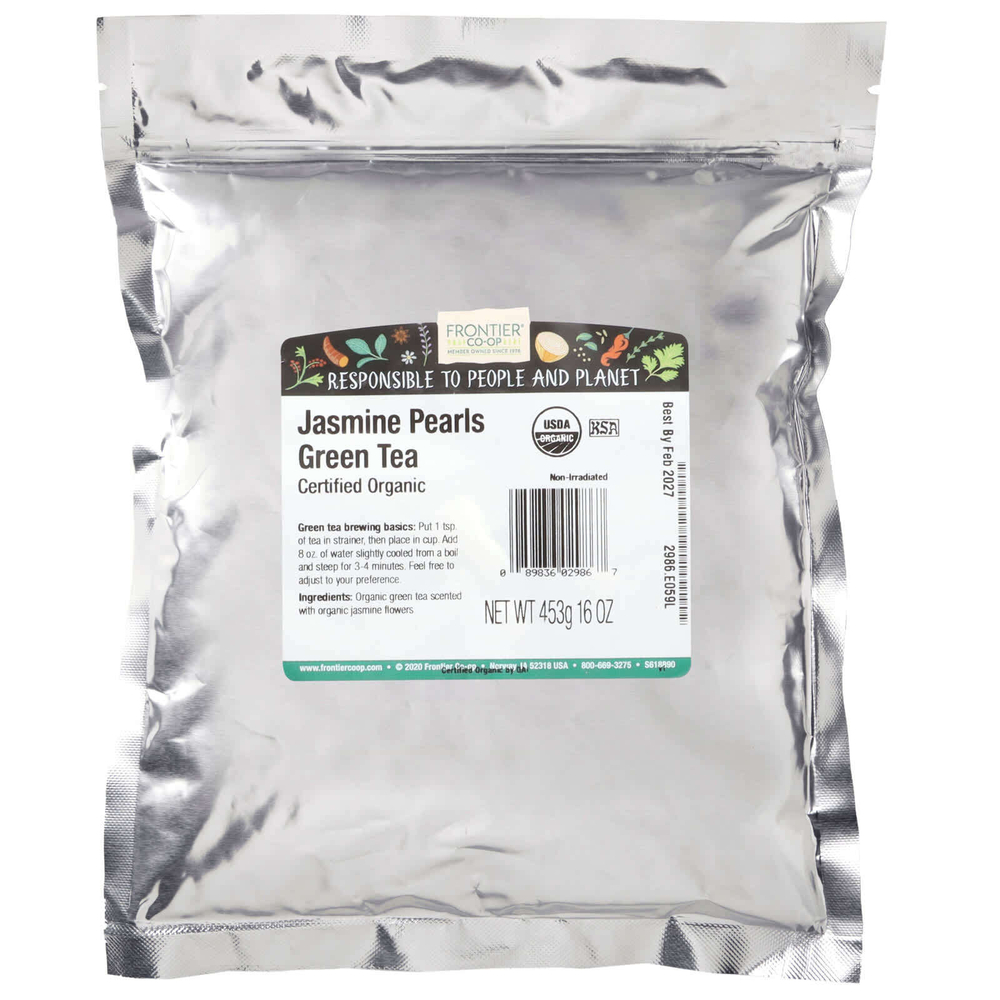 Frontier Co-op, Органический зеленый чай с жасмином и жемчугом, 453 г (16 унций)
