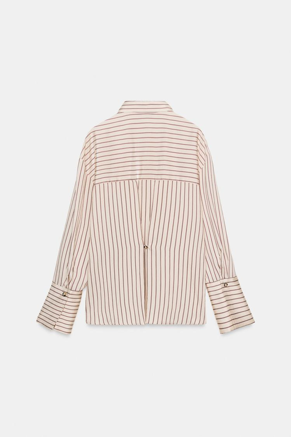 ZARA РУБАШКА В ПОЛОСКУ С ШИРОКИМИ МАНЖЕТАМИ, ЭКРЮ/ГРАНАТОВЫЙ