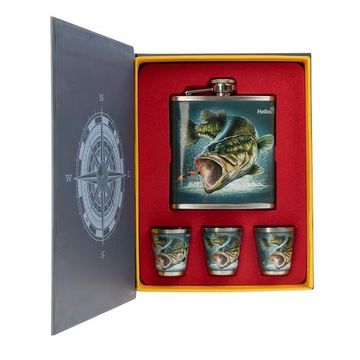 Набор Helios Книга Рыбака (фляжка 210мл + 3 стопки)(HS-KR-F-A20)