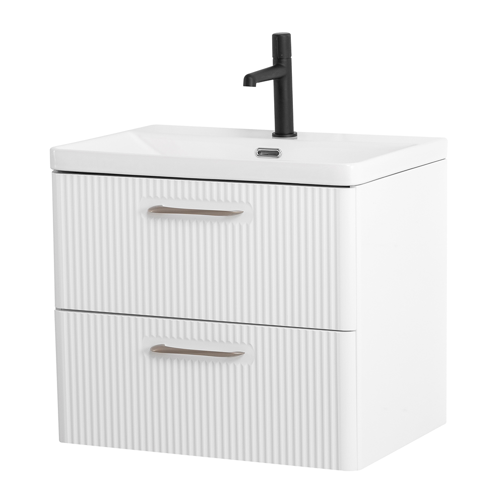 Подвесная тумба с раковиной Belbagno DUE 60 см., Bianco Lucido, DUE-600-2C-SO-BL-P + BB-8076-3-60