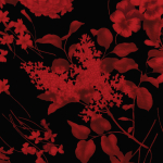 Шёлковый крепдешин с цветами в красных оттенках на чёрном