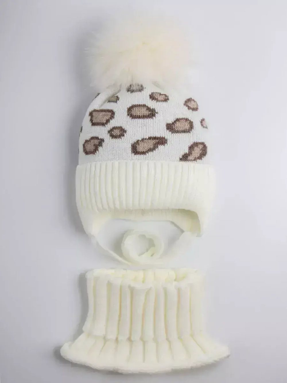 Шапка зимняя для девочки со снудом, леопардовая