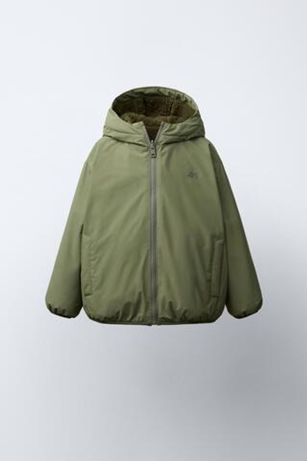 ZARA ДВУСТОРОННЯЯ ВОДОНЕПРОНИЦАЕМАЯ КУРТКА С ЛОГОТИПОМ, ХАКИ