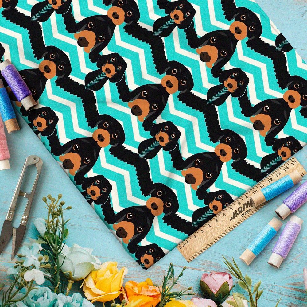 Ткань премиум интерлок собаки в полосках