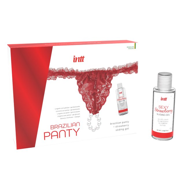 Набор Intt Brazilian Panty Sliding Gel Strawberry + повязка (красная)