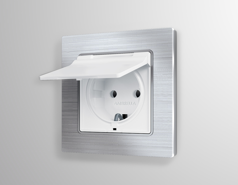 MA128010 Комплект механизма электрической розетки ALFA Белый матовый с/з с шторками и крышкой IP44 QUANT (AP1280, VM141)