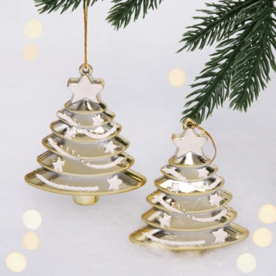 Елочные игрушки «Сказочная ёлочка» 8 см (набор 2 шт), Шампань