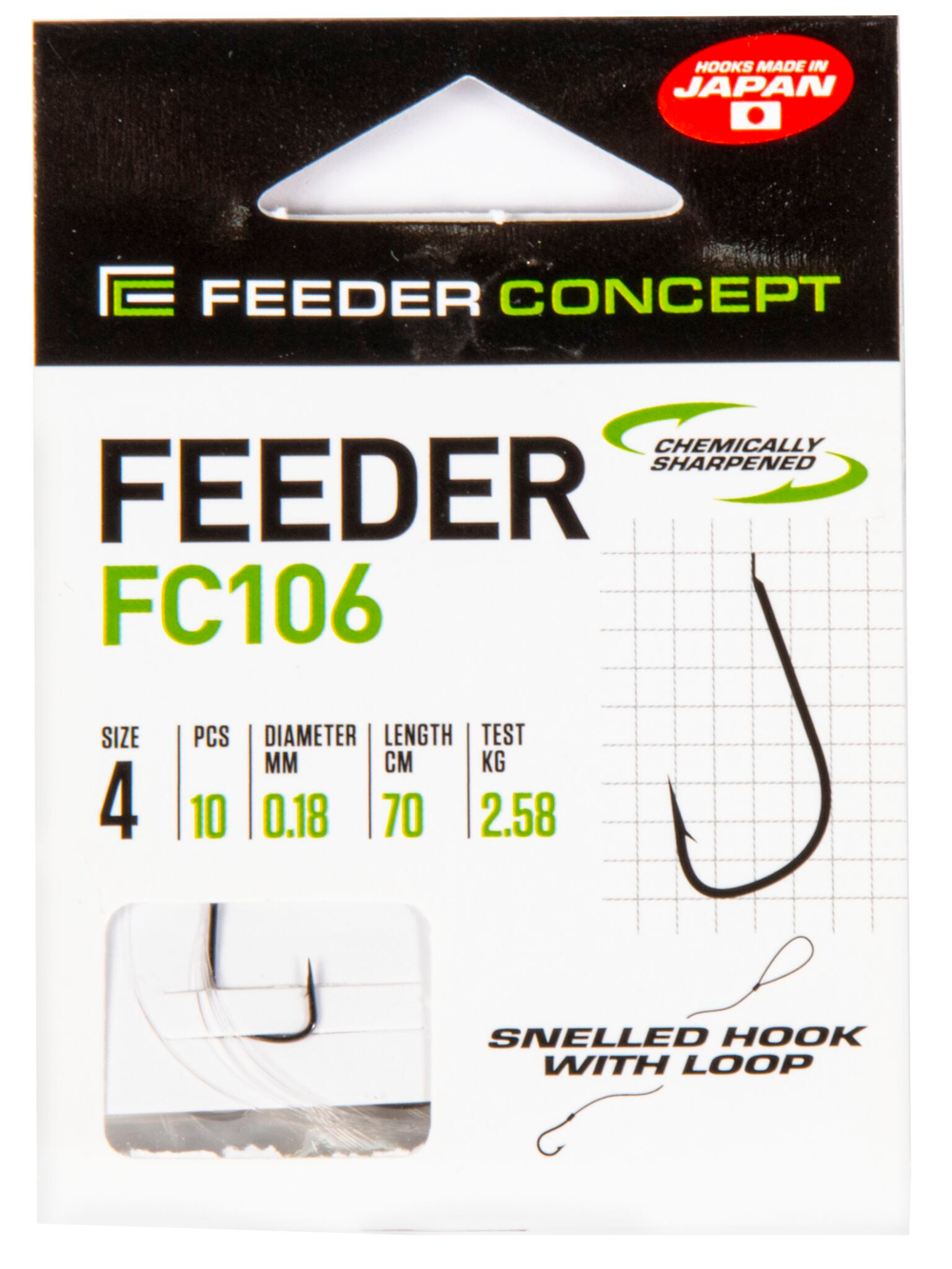 Крючки с поводком FC FEEDER сер. FC106 70см, разм.004, 0,18мм 10шт.
