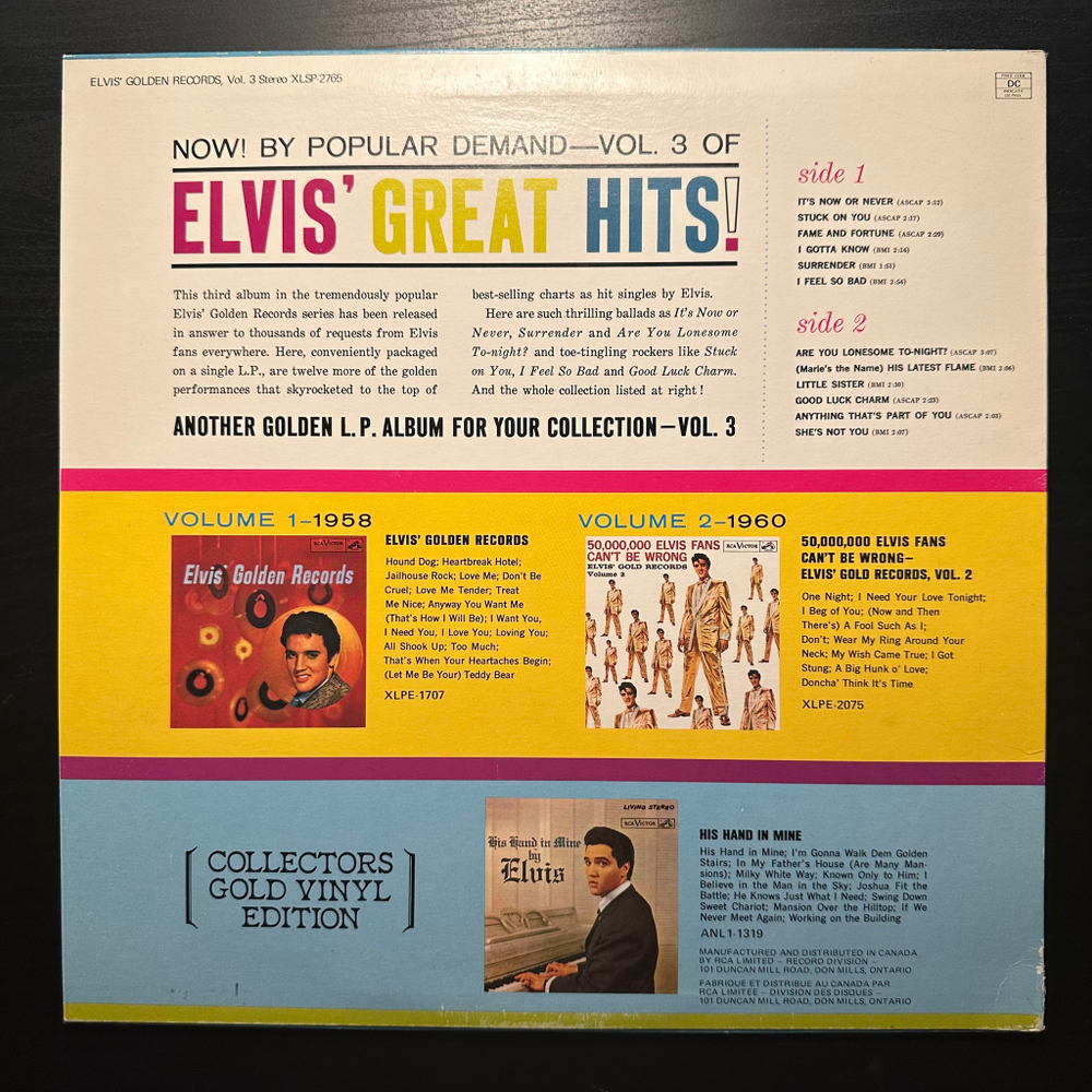 Elvis Presley - Elvis' Golden Records - Volume 3 (Канада 1978г.)