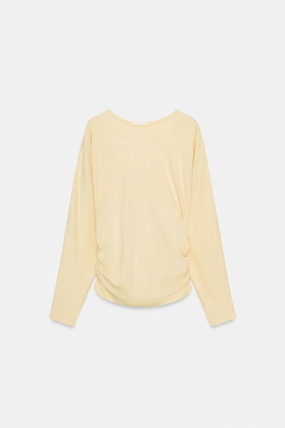 ZARA ФУТБОЛКА С ДРАПИРОВКОЙ, ЦВЕТ СЛИВОЧНОГО МАСЛА