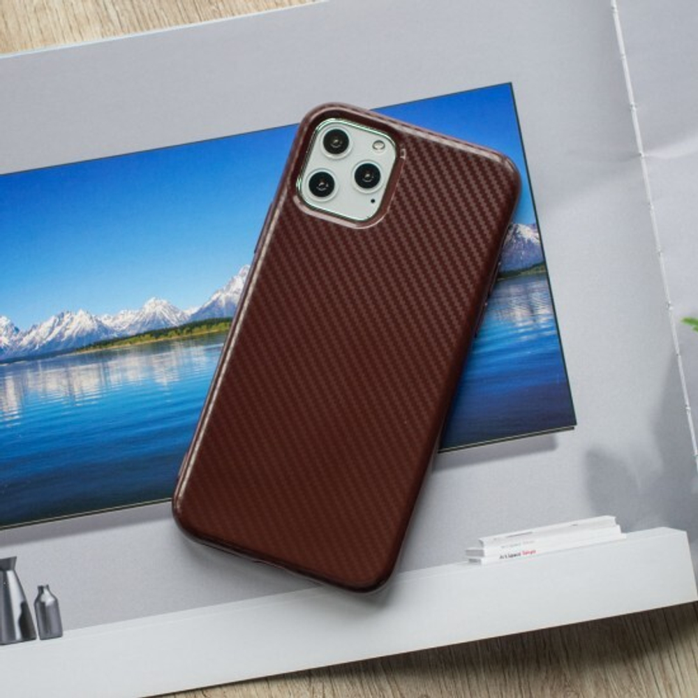 Чехол ТПУ карбон глянцевый для iPhone 11 Pro, 011457 Коричневый