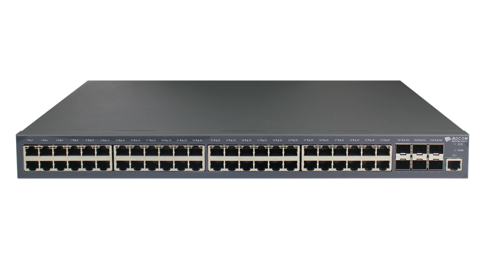 Управляемый коммутатор BDCOM S3900, 48 RJ45 1Гбит/с, 6 SFP+ 10Гбит/с, L3