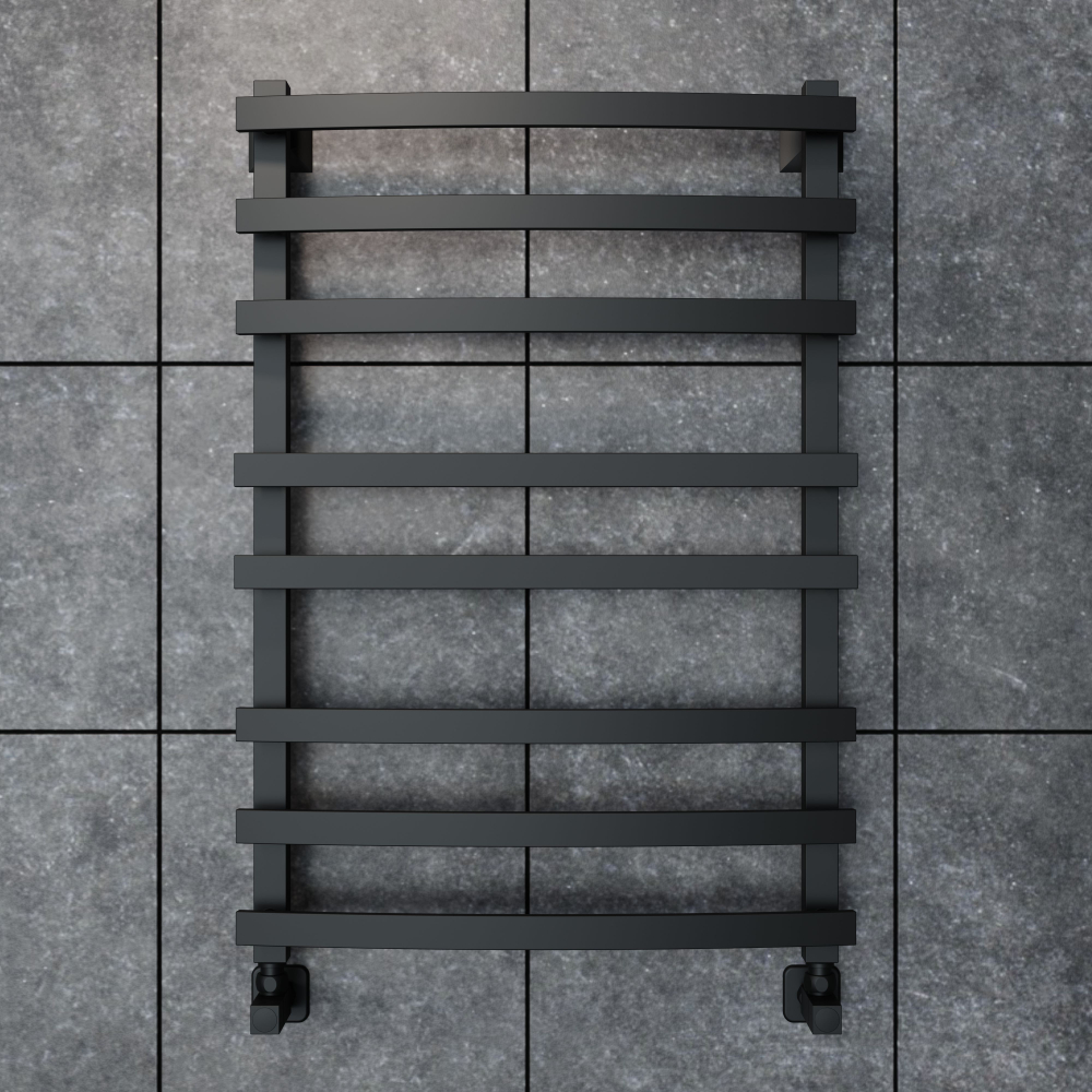 Полотенцесушитель водяной черный матовый Keerol LP3 800x500, вент. углов. 3/4"х1/2" г/ш (пара)