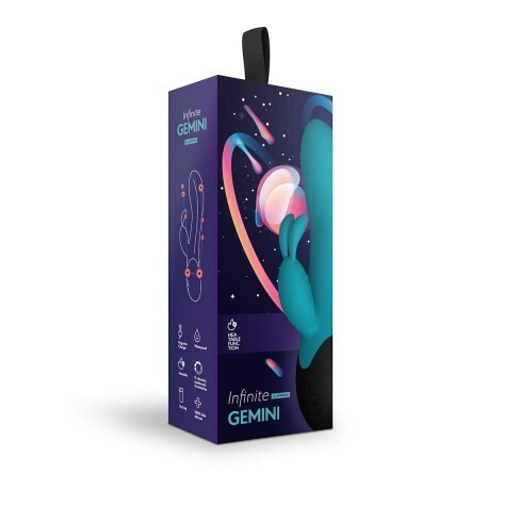 Нагреваемый вибратор кролик Gemini, цвет морская волна (INFINITE collection)
