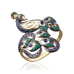 Кольцо «Павлин» из лимонного золота с фианитами