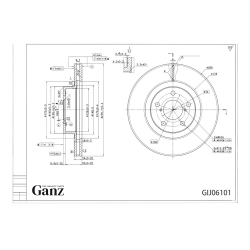 Диск тормозной GANZ передний с покрытием SUBARU Forester III 2007 / Vent D=277mm Арт.: GIJ06101