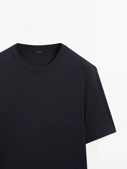 Massimo Dutti Футболка из смесового хлопка, темно-синий
