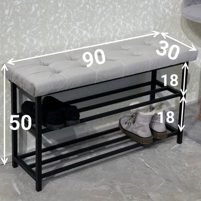 Обувница с сиденьем 90 см светло-серая на черном каркасе