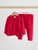 Вязаный кардиган и брюки в комплекте для девочки Next H27-277, Красный