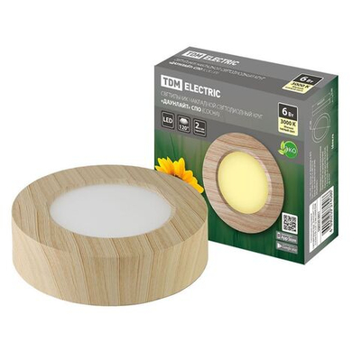 Светильник светодиод, TDM, Даунлайт СПО, 6 Вт, 3000 К, IP20, 12х12х3.2 см, сосна, SQ0329-0411