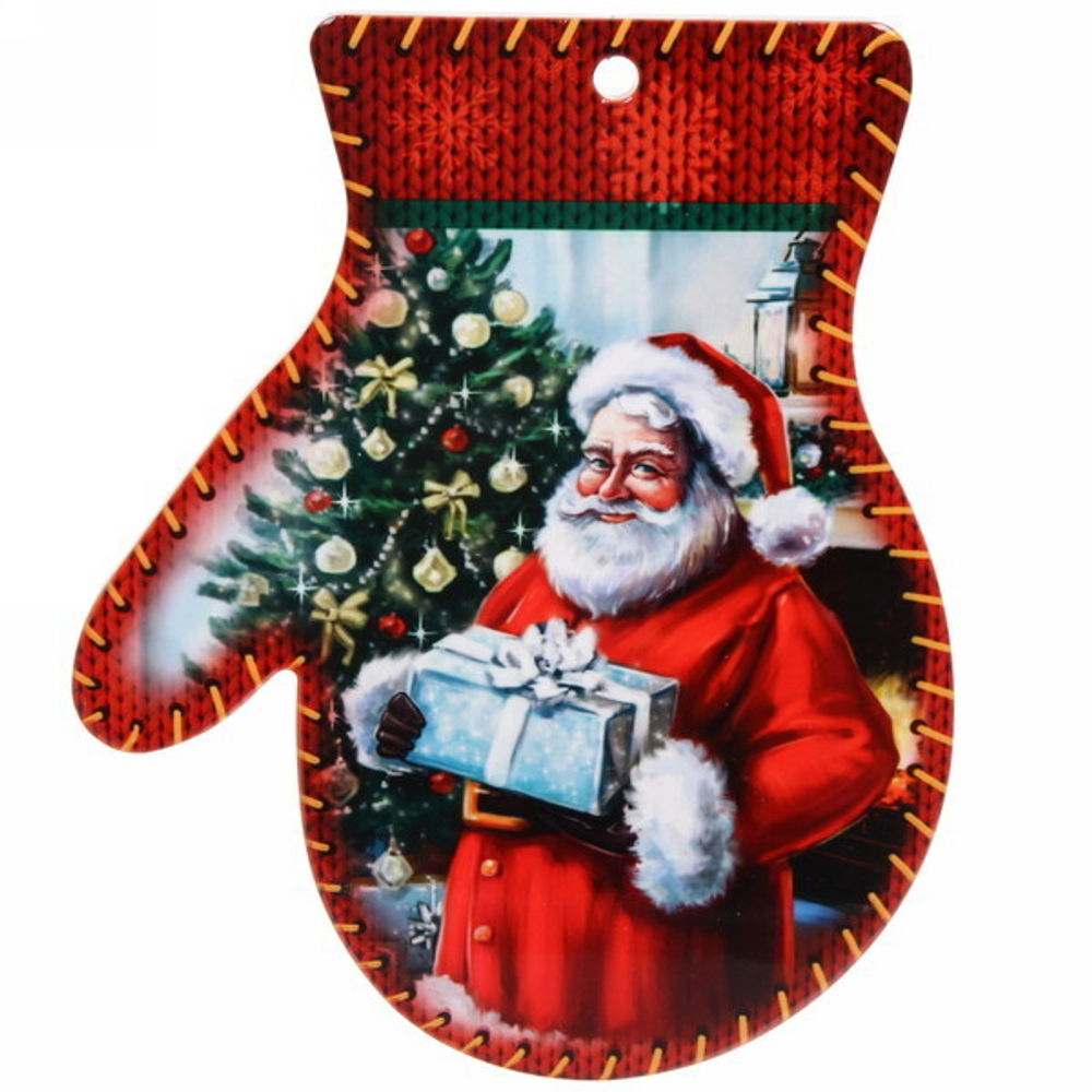 Подставка под горячее керамика «Варежка» 20*25см Дед Мороз с подарком