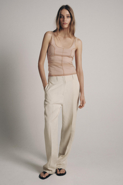 ZARA ТОП ИЗ ПОЛУПРОЗРАЧНОЙ ТКАНИ С ДЕКОРАТИВНОЙ СТРОЧКОЙ, ТЕЛЕСНО-РОЗОВЫЙ
