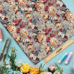 Ткань мембрана цветы золотистые с красноватым