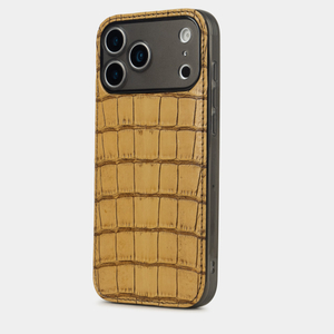 Чехол-накладка для iPhone 17 Pro Max из кожи аллигатора, бежевого цвета винтаж