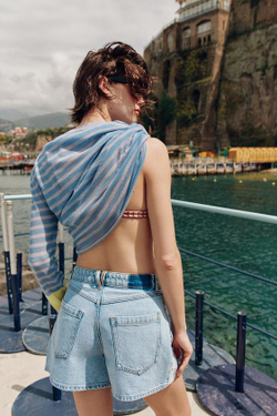 ZARA ШОРТЫ Z1975 С ВЯЗАНЫМИ ДЕТАЛЯМИ, ВЫЦВЕТШИЙ СИНИЙ