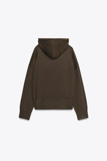 ZARA ТРИКОТАЖНАЯ ТОЛСТОВКА С КАПЮШОНОМ, КОРИЧНЕВЫЙ